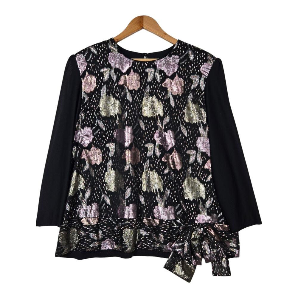 VTG Boston Maid Crepe Top Sz 3X* Black Metallic Pink Gold Sparkly Bow Formal